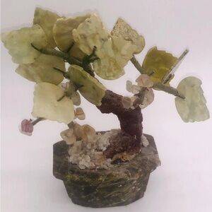 Vintage Decorative Jade Wire And Stone Bonsai Tree Stone Pot MCM Asian
